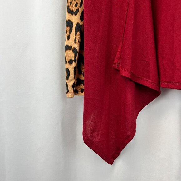 Pomelo Women’s Open Front Hooded Cardigan Red/Multi Animal Print Sleeves L - Picture 5 of 9